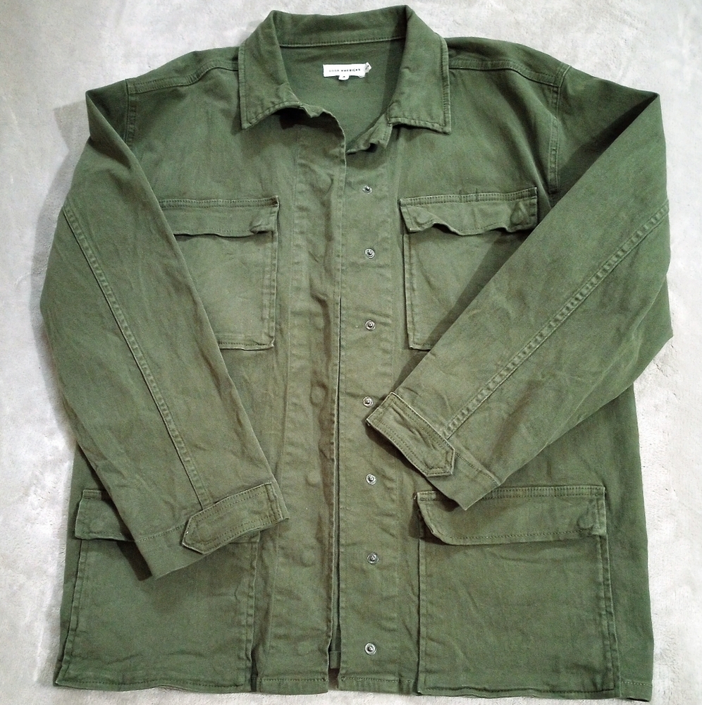 Good American Forest Green Sage Green Utility Jacket LS  Large